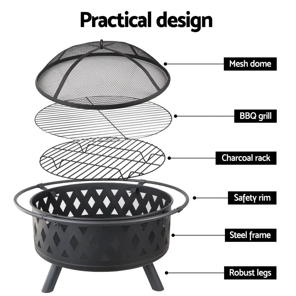 Grillz Fire Pit BBQ Grill 82cm - Home & Garden > BBQ > BBQ Tools