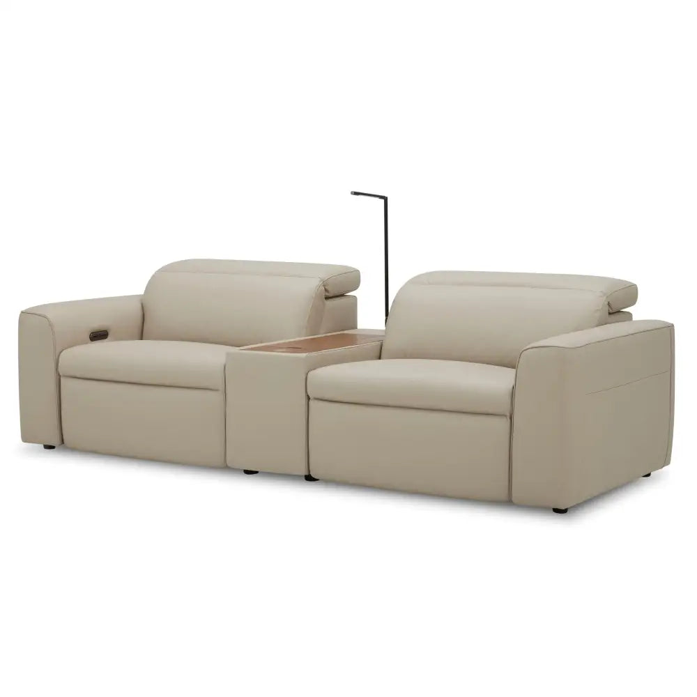 Hallie 2 Seater Genuine Leather Sofa Lounge Electric Powered Recliner Beige - Furniture > Sofas