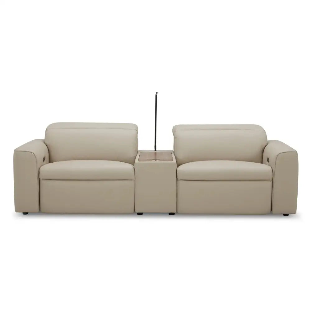 Hallie 2 Seater Genuine Leather Sofa Lounge Electric Powered Recliner Beige - Furniture > Sofas