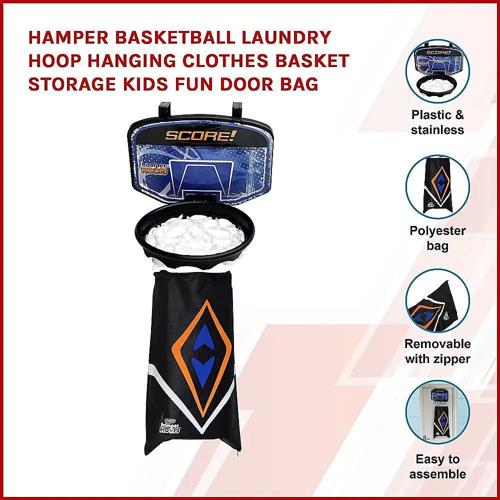 Hamper Basketball Laundry Hoop Hanging Clothes Basket Storage Kids Fun Door Bag - Home & Garden > Laundry & Cleaning