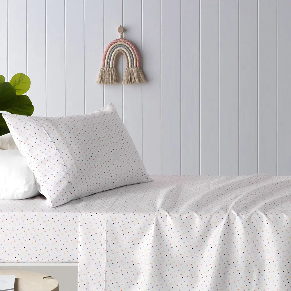 Happy Kids Polka Multi Printed Microfibre Sheet Set King Single - Home & Garden > Bedding > Bed Sheets