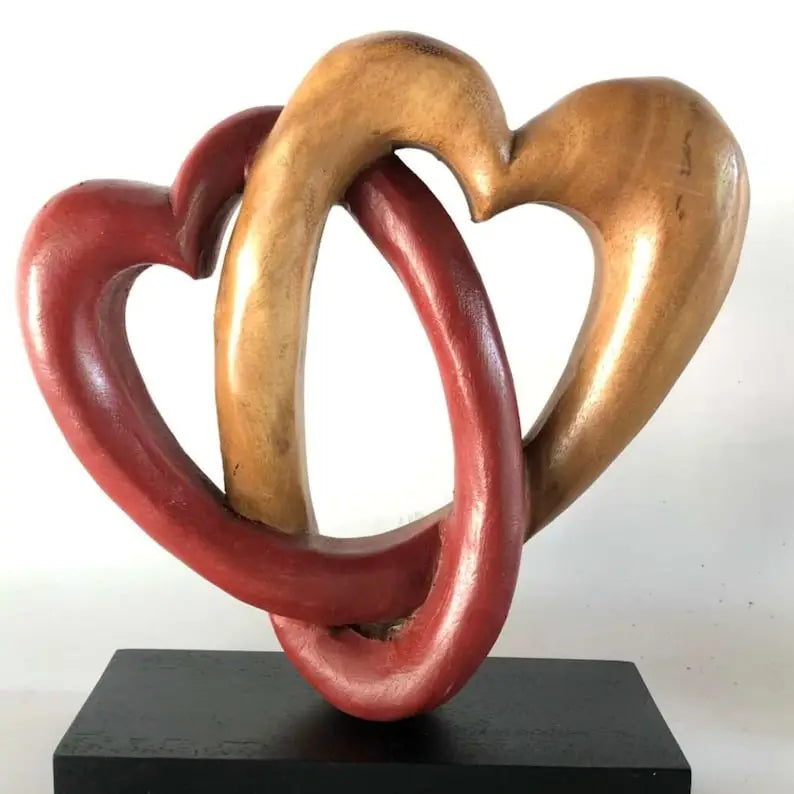 Heart Love Wood Carving Wood Sculpture Acacia Wooden Statue Heart in red 22cm - Home & Garden > Decor