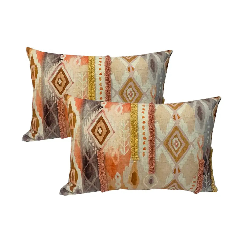 Henric Multi Twin Pack Cotton Embroidered Cushion Polyester Filled by Cloud Linen - Home & Garden > Decor > Cushions &