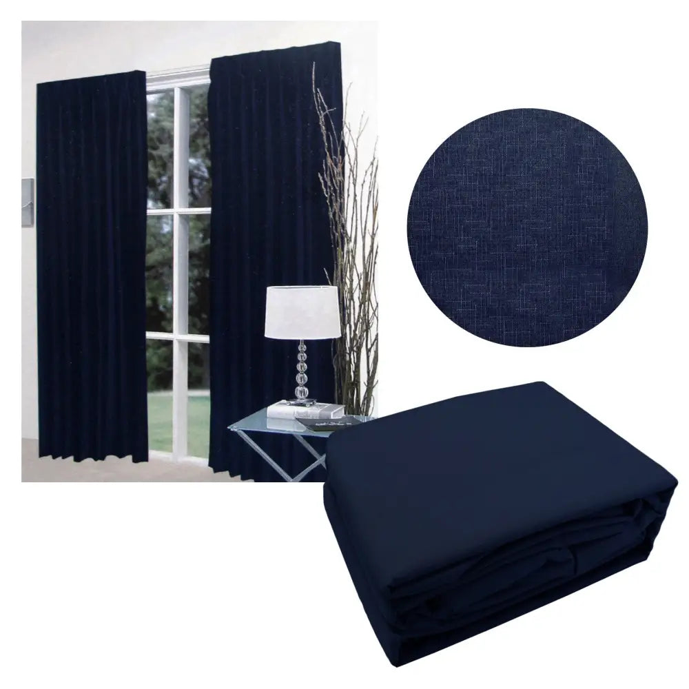 Home Innovations Pair of Faux Linen Blockout Pinch Pleat Curtains Navy to Fit 180 x 221cm - Home & Garden > Curtains