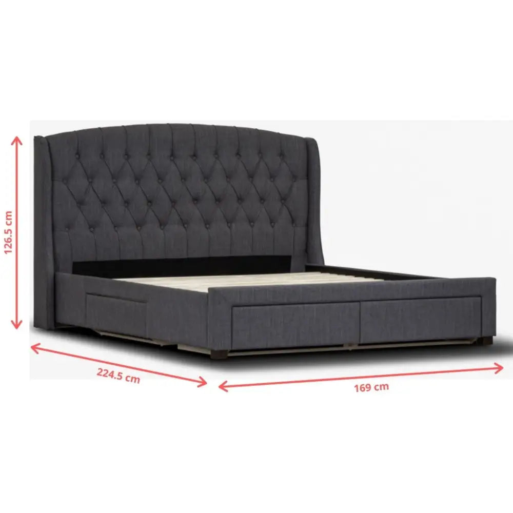 Honeydew Queen Size Bed Frame Timber Mattress Base With Storage Drawers - Grey - Furniture > Bedroom