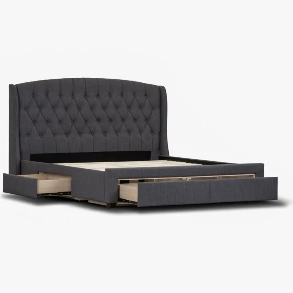 Honeydew Queen Size Bed Frame Timber Mattress Base With Storage Drawers - Grey - Furniture > Bedroom