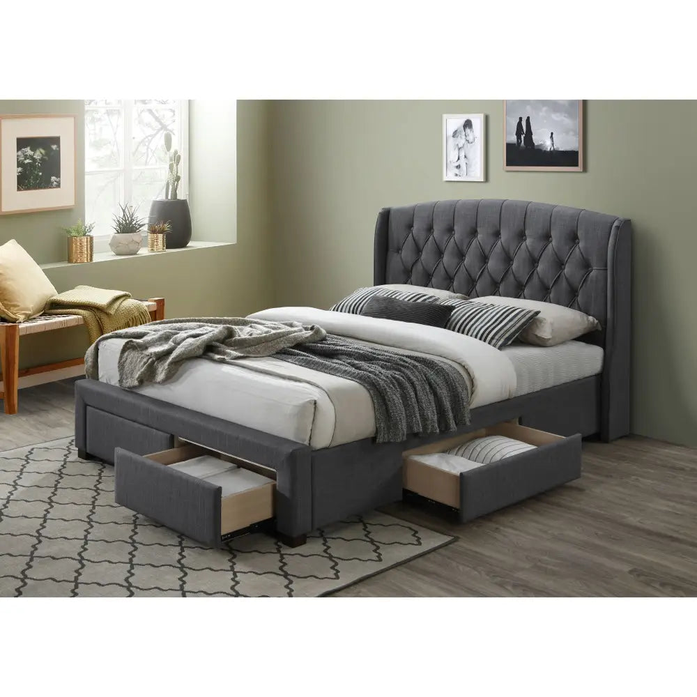 Honeydew Queen Size Bed Frame Timber Mattress Base With Storage Drawers - Grey - Furniture > Bedroom