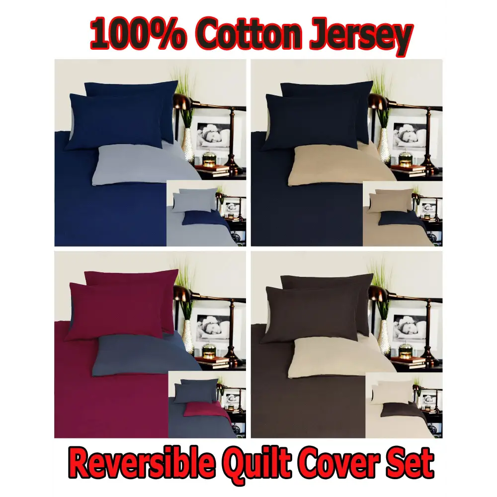 Hotel Living Reversible 100% Cotton JERSEY Quilt Cover Set Chocolate / Linen - DOUBLE - Home & Garden > Bedding