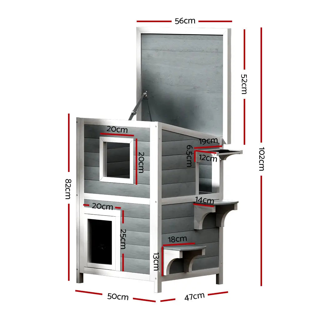 i.Pet Cat House Outdoor Shelter 56cm x 52cm x 82cm Rabbit Hutch Wooden Condo Small Dog Pet Enclosure - Pet Care > Coops