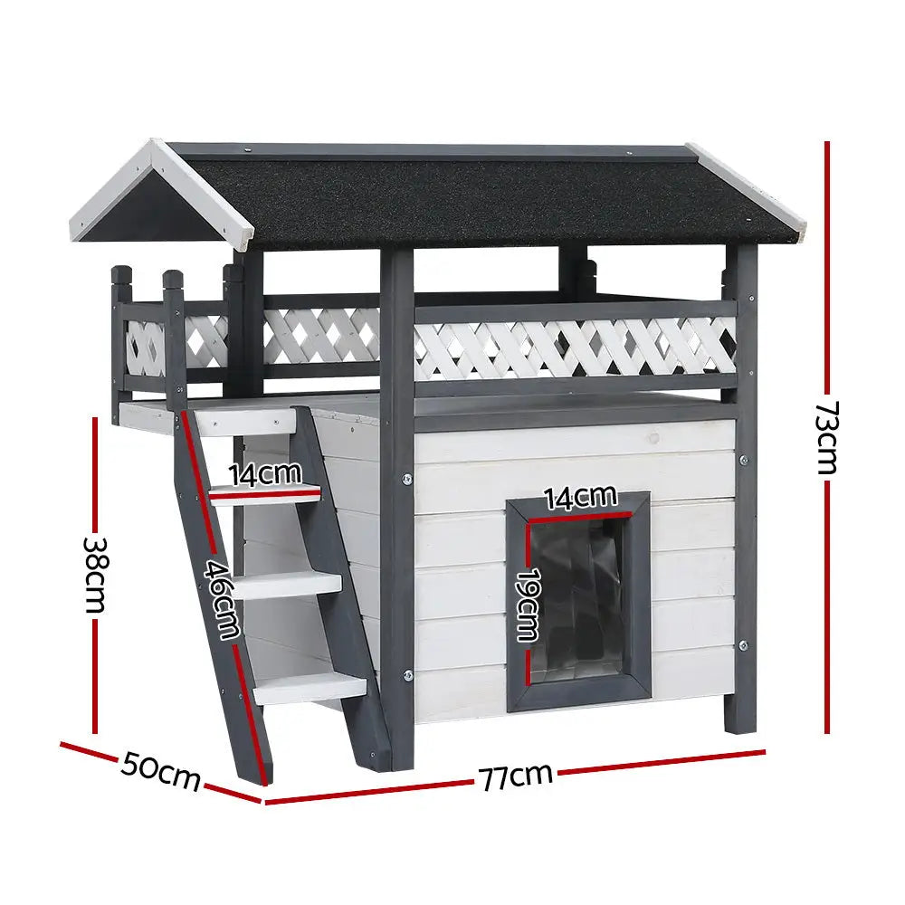 i.Pet Cat House Outdoor Shelter 77cm x 50cm x 73cm Rabbit Hutch Wooden Condo Small Dog Enclosure - Pet Care > Coops &