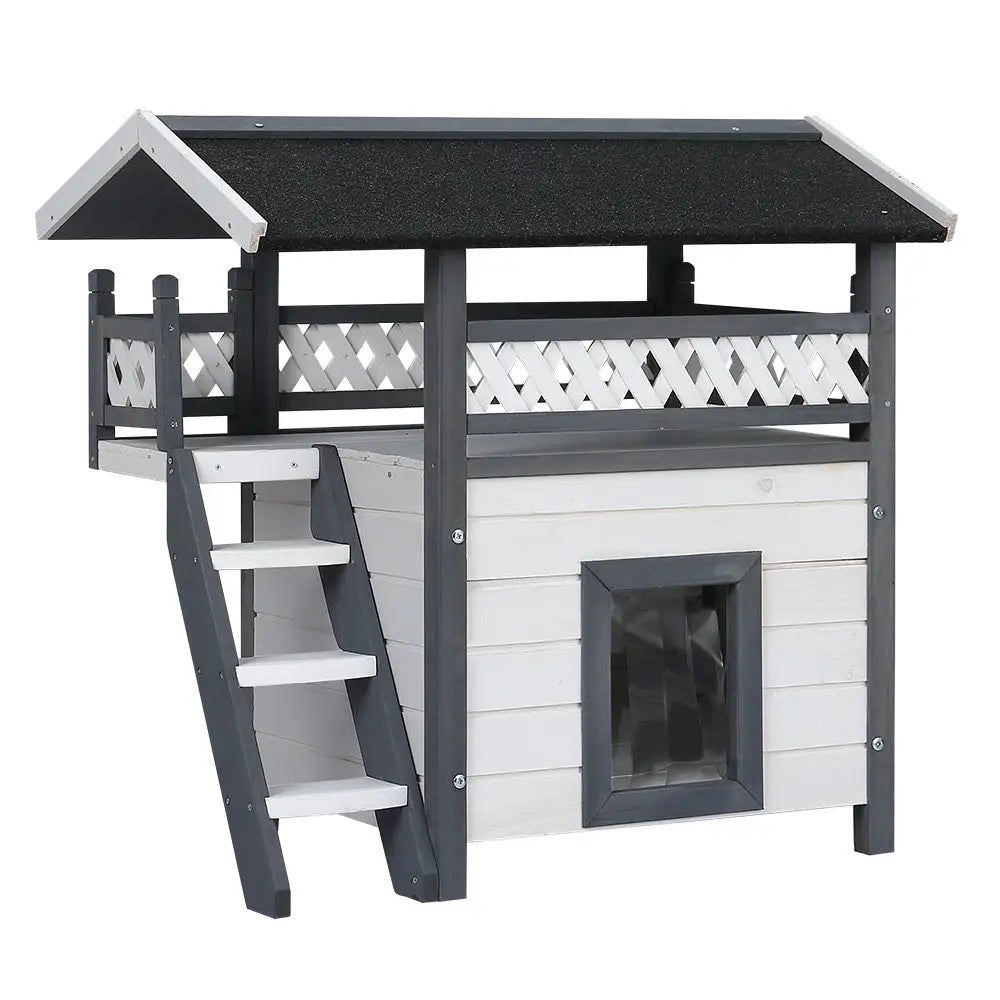 i.Pet Cat House Outdoor Shelter 77cm x 50cm x 73cm Rabbit Hutch Wooden Condo Small Dog Enclosure - Pet Care > Coops &