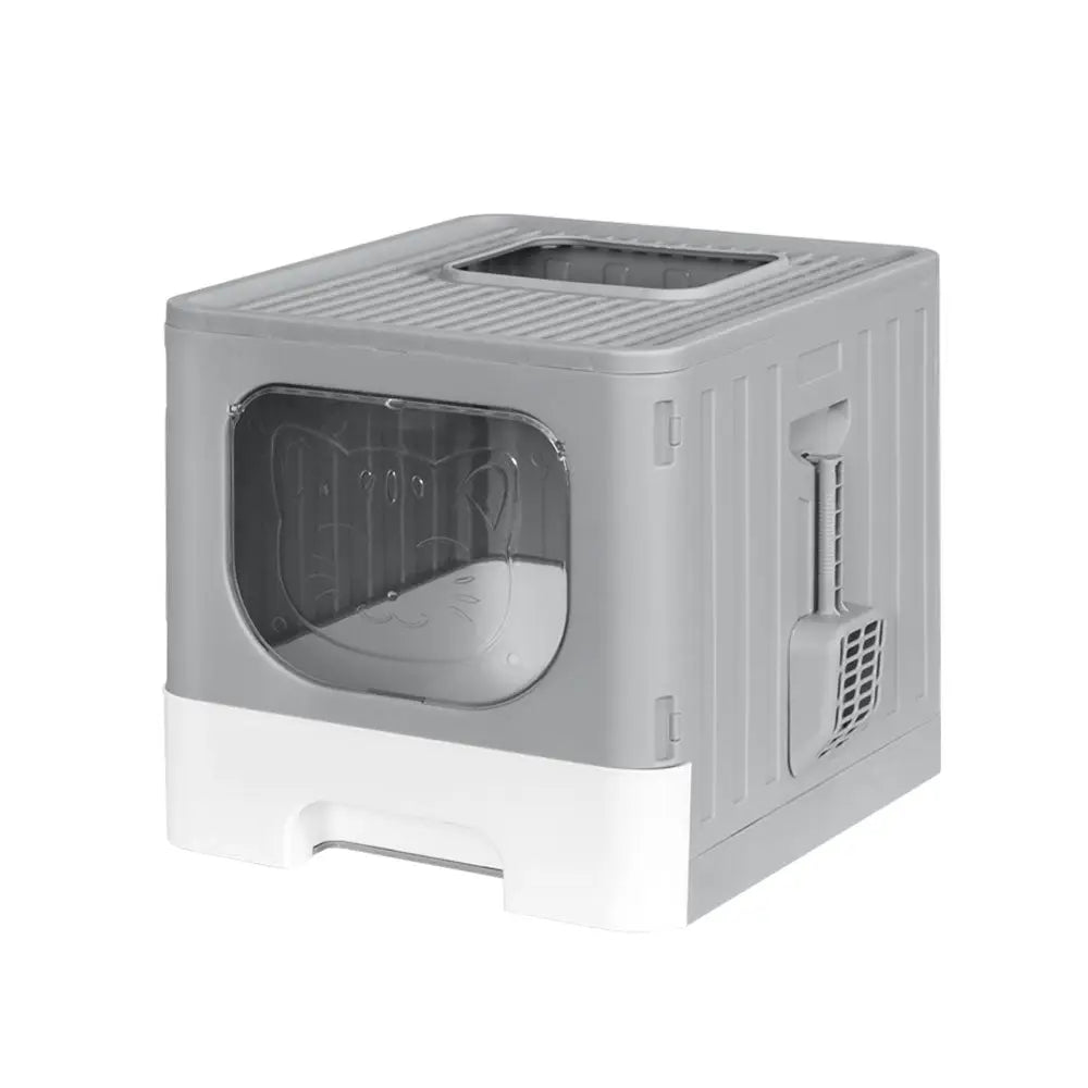 i.Pet Cat Litter Box Large Tray Kitty Toilet Enclosed Hooded Foldable Scoop Grey - Pet Care > Cat Supplies > Cat Litter