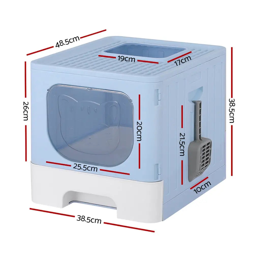 i.Pet Cat Litter Box Large Tray Kitty Toilet Enclosed Hooded Foldable Scoop Blue - Pet Care > Cat Supplies > Cat Litter