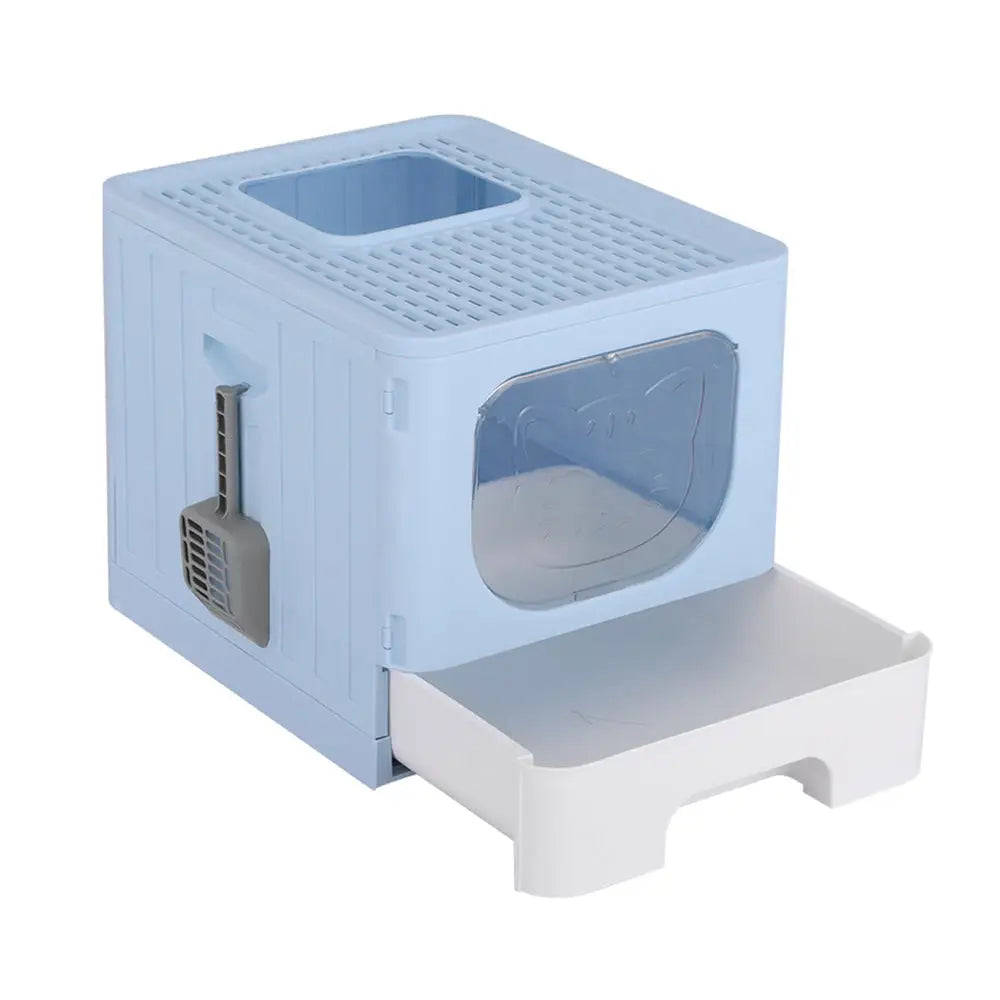 i.Pet Cat Litter Box Large Tray Kitty Toilet Enclosed Hooded Foldable Scoop Blue - Pet Care > Cat Supplies > Cat Litter