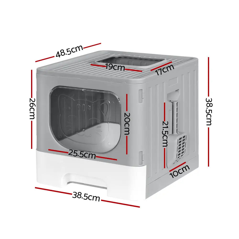 i.Pet Cat Litter Box Large Tray Kitty Toilet Enclosed Hooded Foldable Scoop Grey - Pet Care > Cat Supplies > Cat Litter