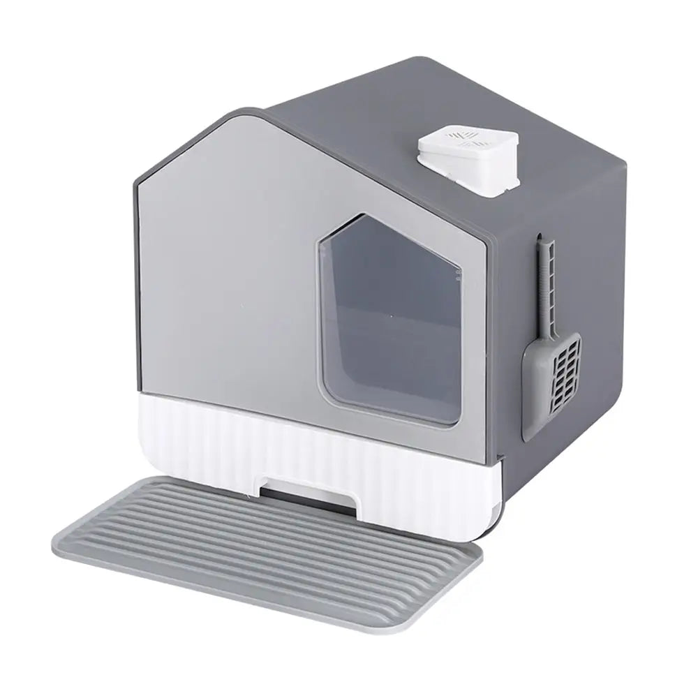 i.Pet Cat Litter Box Large Tray Kitty Toilet Fully Enclosed House Hooded Scoop Mat Grey - Pet Care > Cat Supplies > Cat