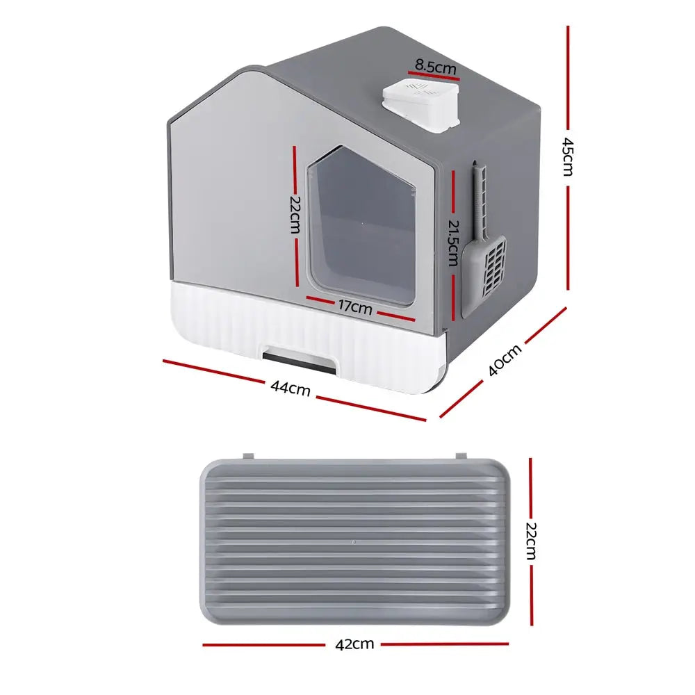 i.Pet Cat Litter Box Large Tray Kitty Toilet Fully Enclosed House Hooded Scoop Mat Grey - Pet Care > Cat Supplies > Cat