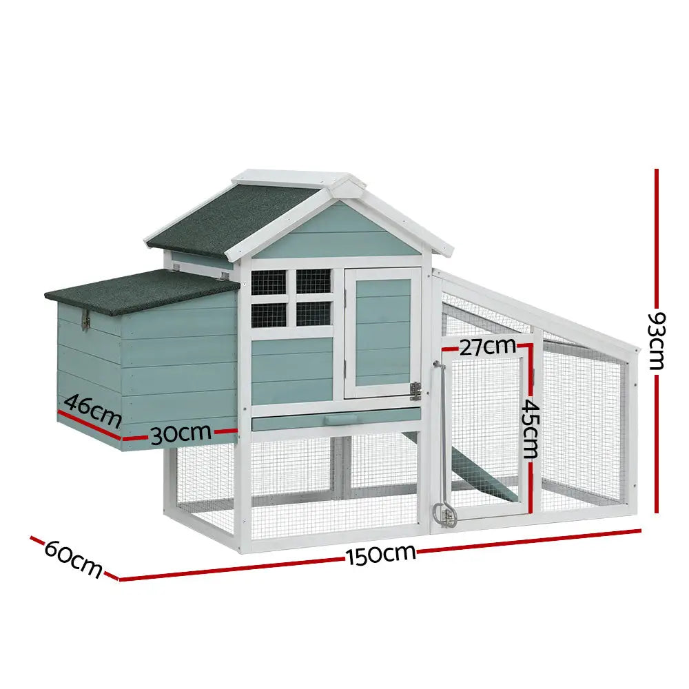 i.Pet Chicken Coop Rabbit Hutch 150cm x 60cm x 93cm Large House Run Cage Wooden Outdoor Bunny - Pet Care > Coops &