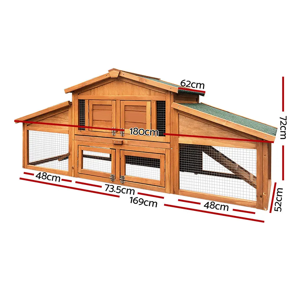 i.Pet Chicken Coop Rabbit Hutch 169cm x 52cm x 72cm Large House Outdoor Wooden Run Cage - Pet Care > Coops & Hutches >