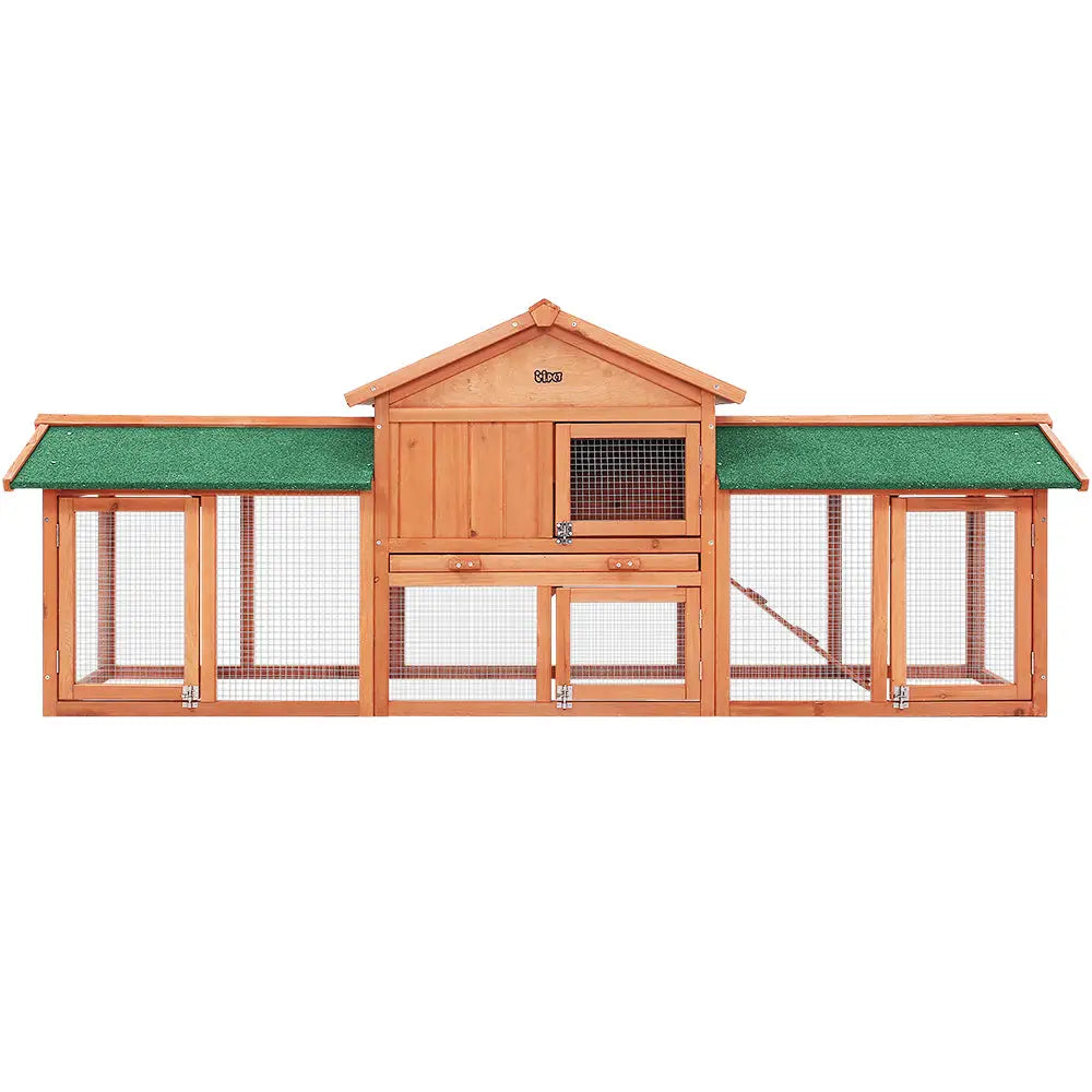 i.Pet Chicken Coop Rabbit Hutch 220cm x 44cm x 84cm Large Run Wooden Outdoor Bunny Cage House - Pet Care > Coops &
