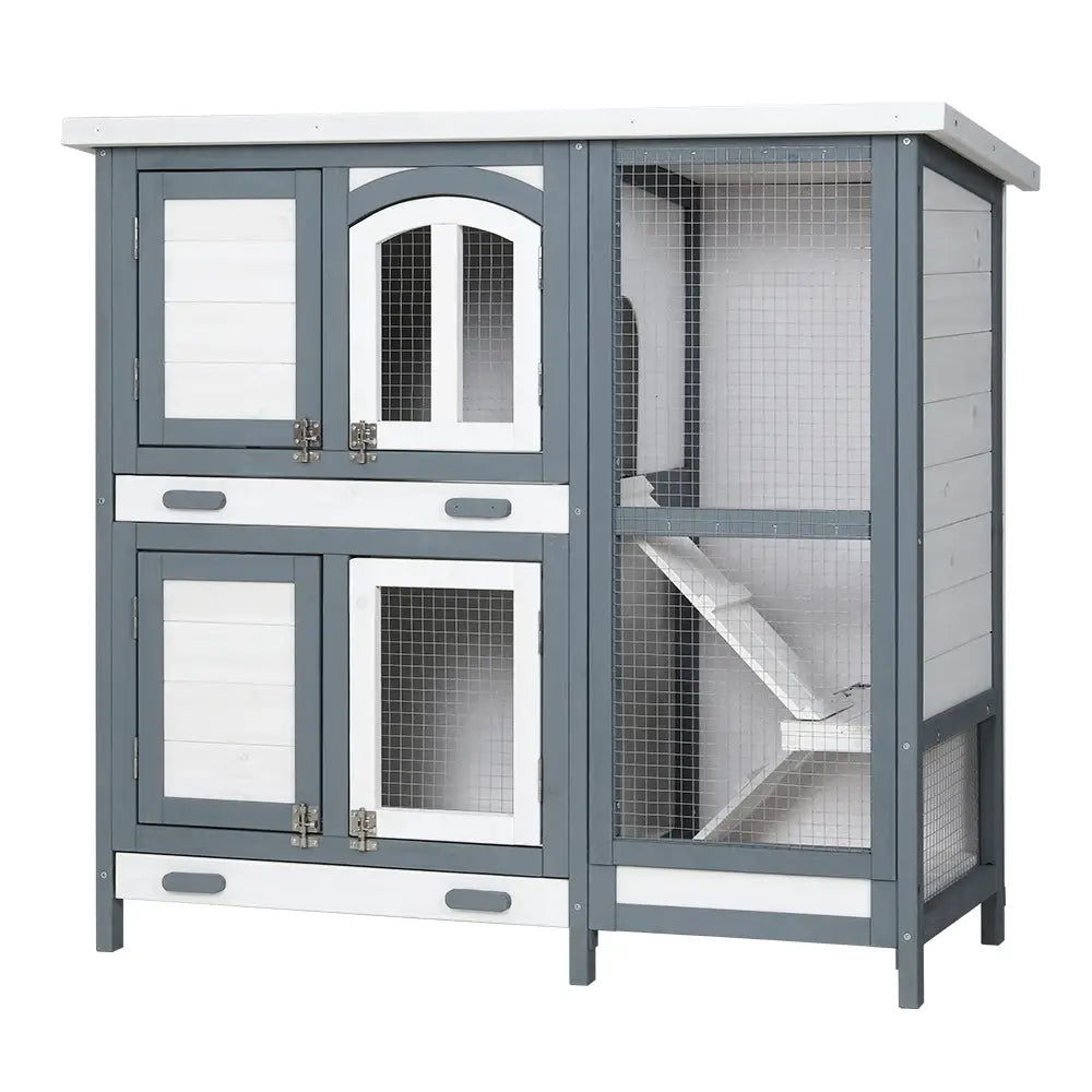 i.Pet Rabbit Hutch 98cm x 45cm x 92cm Chicken Coop Large Wooden House Run Cage Bunny Guinea Pig - Pet Care > Coops &