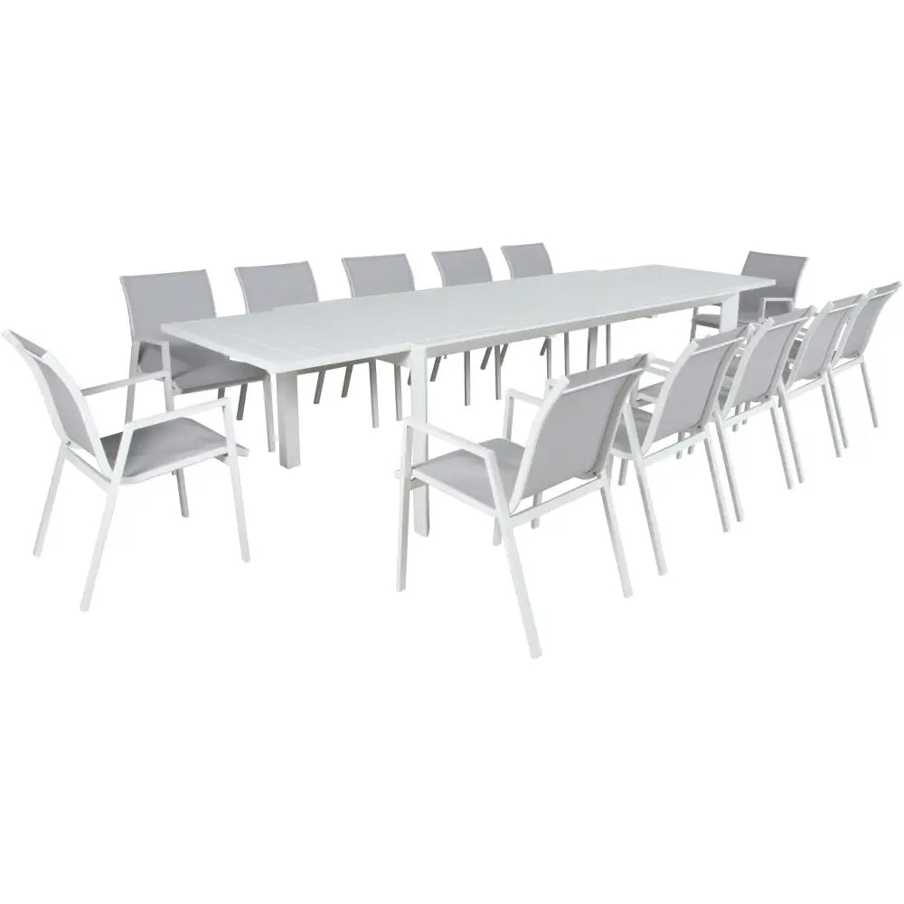 Iberia 13pc 230-345cm Aluminium Outdoor Extensible Dining Table Chair White - Furniture > Bar Stools & Chairs > Table &