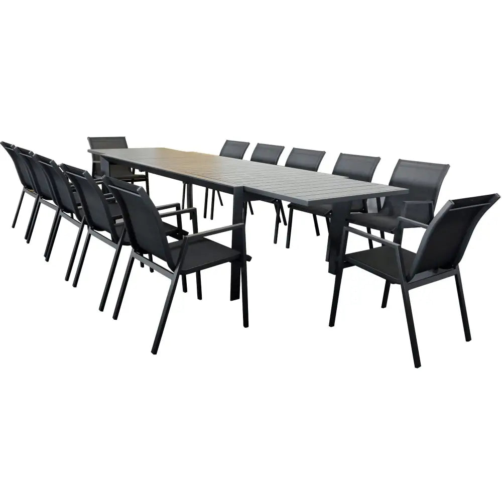 Iberia 13pc 230-345cm Aluminium Outdoor Extensible Dining Table Chair Charcoal - Furniture > Outdoor