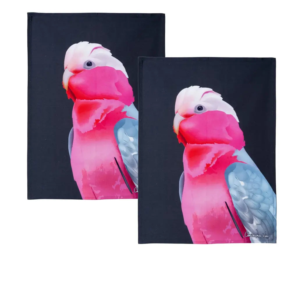 IDC Homewares Set of 2 Christopher Vine Design Tea Towels Pink Galah - Home & Garden > Kitchenware
