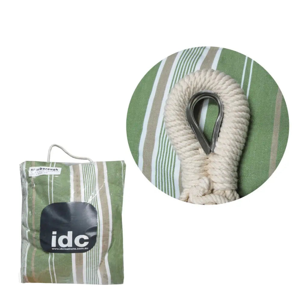 IDC Homewares Sorrento Green Striped Single Size Cotton Hammock 150 x 205 cm - Home & Garden > Hammocks