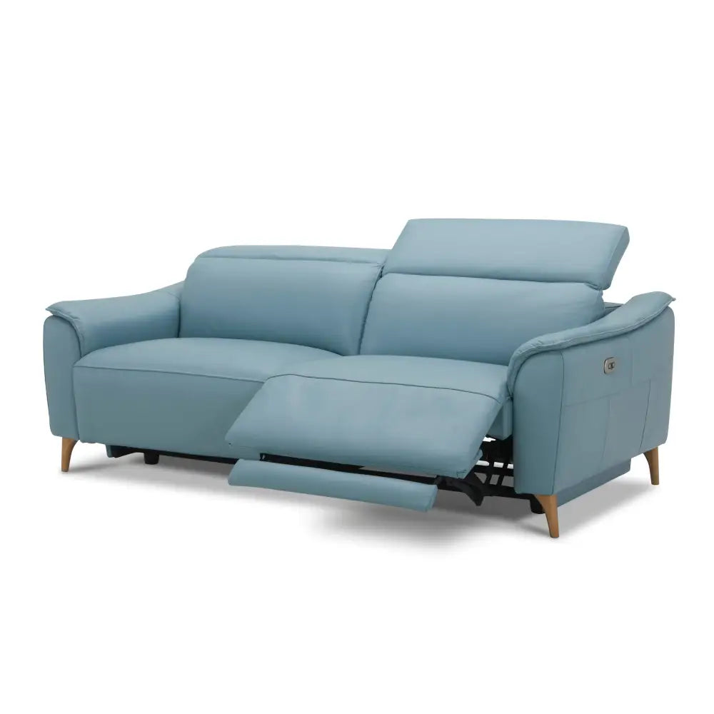 Inala 2.5 Seater Genuine Leather Sofa Lounge Electric Powered Recliner Blue - Furniture > Sofas