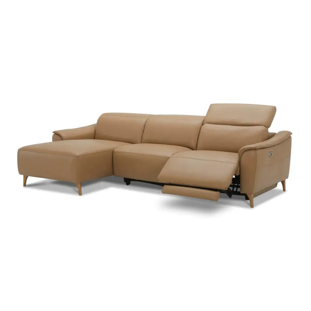 Inala 2 Seater Genuine Leather Sofa Lounge Electric Powered Recliner LHF Chaise Latte - Furniture > Sofas
