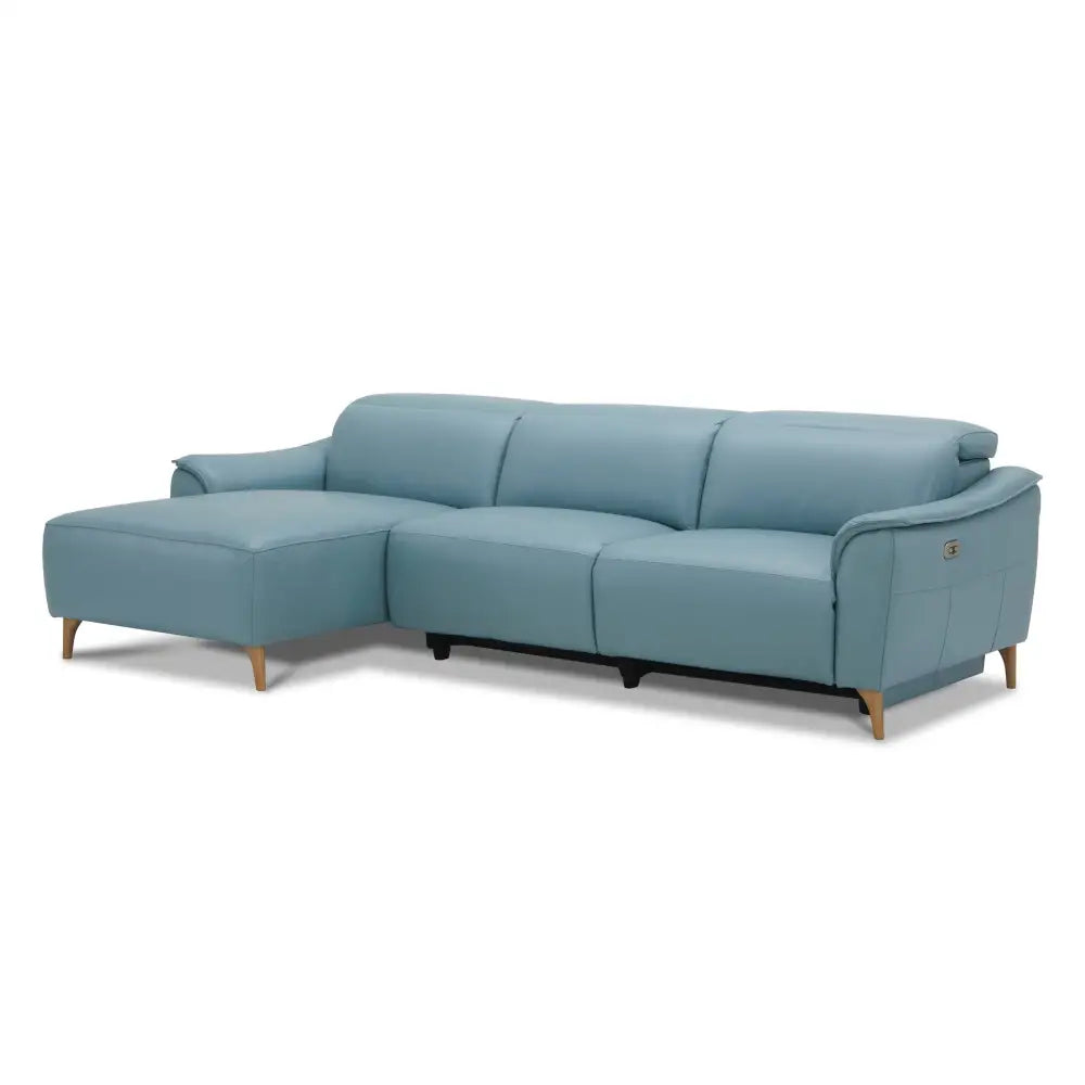 Inala 2 Seater Genuine Leather Sofa Lounge Electric Powered Recliner LHF Chaise Blue - Furniture > Sofas