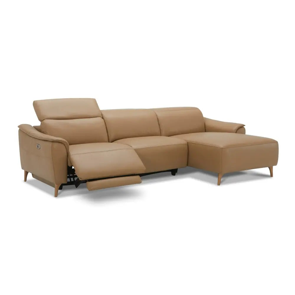 Inala 2 Seater Genuine Leather Sofa Lounge Electric Powered Recliner RHF Chaise Latte - Furniture > Sofas