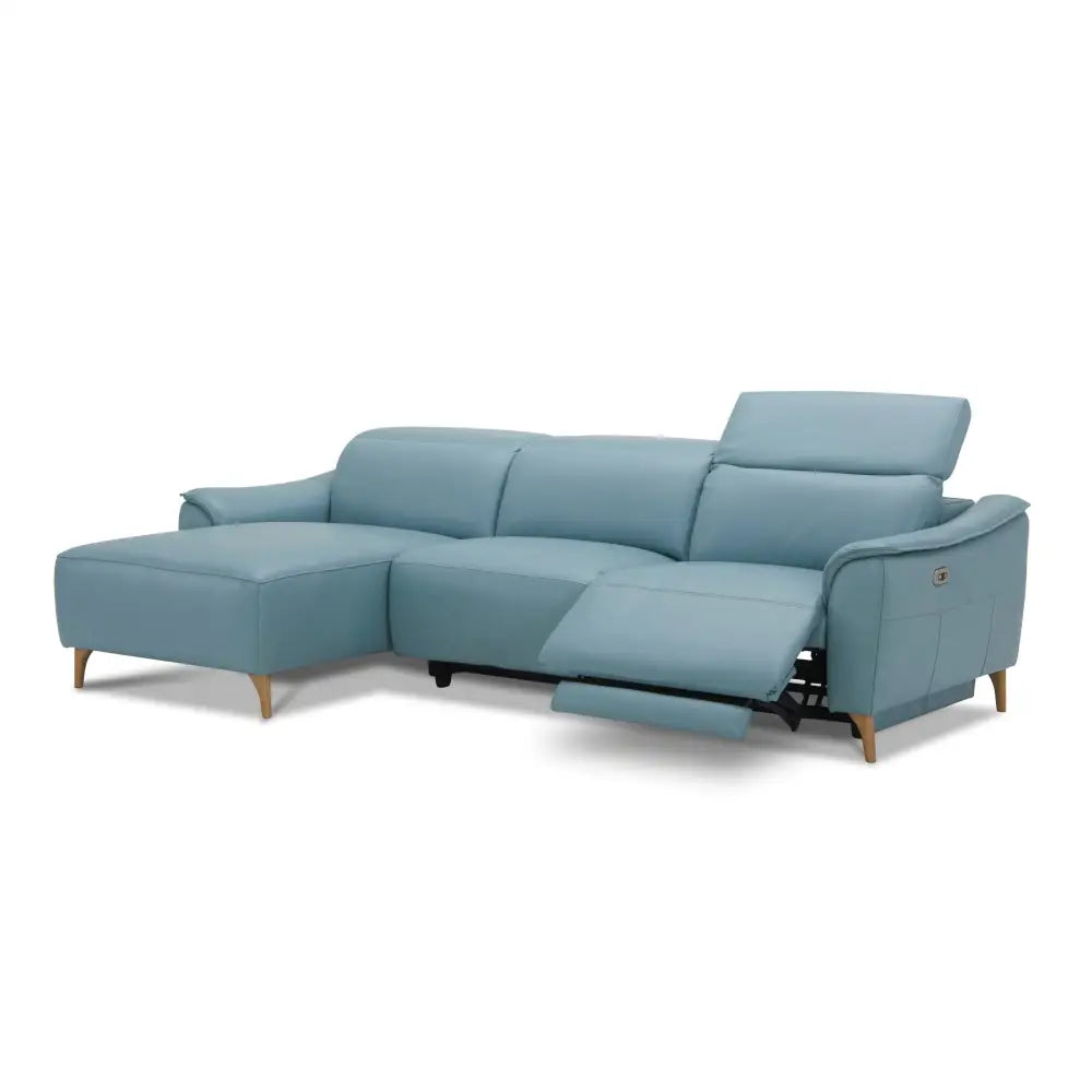 Inala 2 Seater Genuine Leather Sofa Lounge Electric Powered Recliner RHF Chaise Blue - Furniture > Sofas