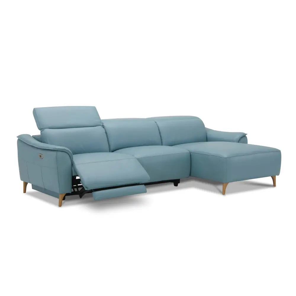 Inala 2 Seater Genuine Leather Sofa Lounge Electric Powered Recliner LHF Chaise Blue - Furniture > Sofas