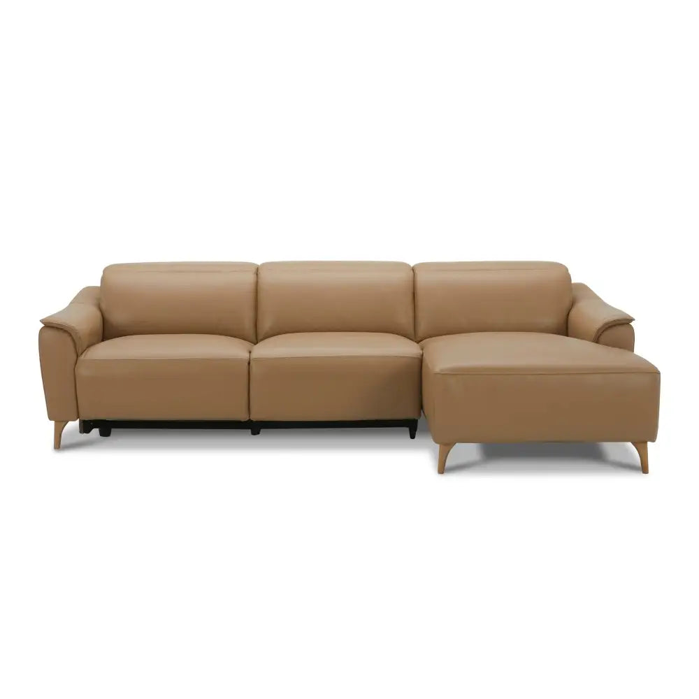 Inala 2 Seater Genuine Leather Sofa Lounge Electric Powered Recliner RHF Chaise Latte - Furniture > Sofas