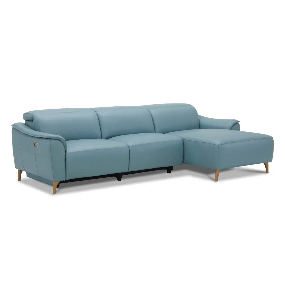 Inala 2 Seater Genuine Leather Sofa Lounge Electric Powered Recliner RHF Chaise Blue - Furniture > Sofas