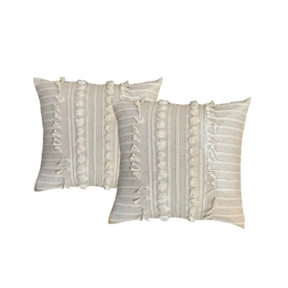 Indira Natural Twin Pack Cotton Embroidered Cushion Feather Filled by Cloud Linen - Home & Garden > Decor > Cushions &