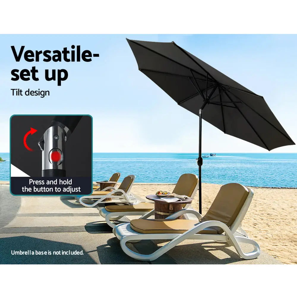 Instahut 2.7m Outdoor Umbrella w/Base Pole Stand Garden Beach Black - Home & Garden > Shading > Umbrellas & Sunshades