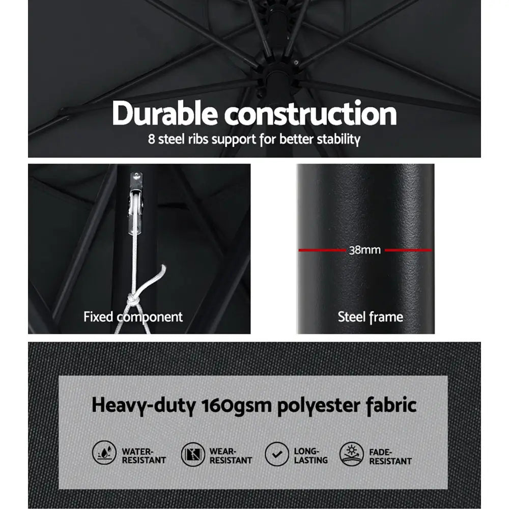 Instahut 2.7m Outdoor Umbrella w/Base Pole Stand Garden Beach Black - Home & Garden > Shading > Umbrellas & Sunshades