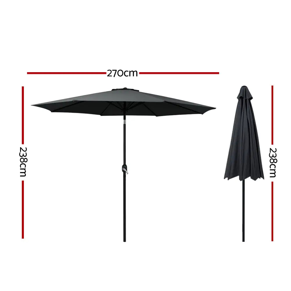 Instahut 2.7m Outdoor Umbrella w/Base Pole Stand Garden Beach Black - Home & Garden > Shading > Umbrellas & Sunshades