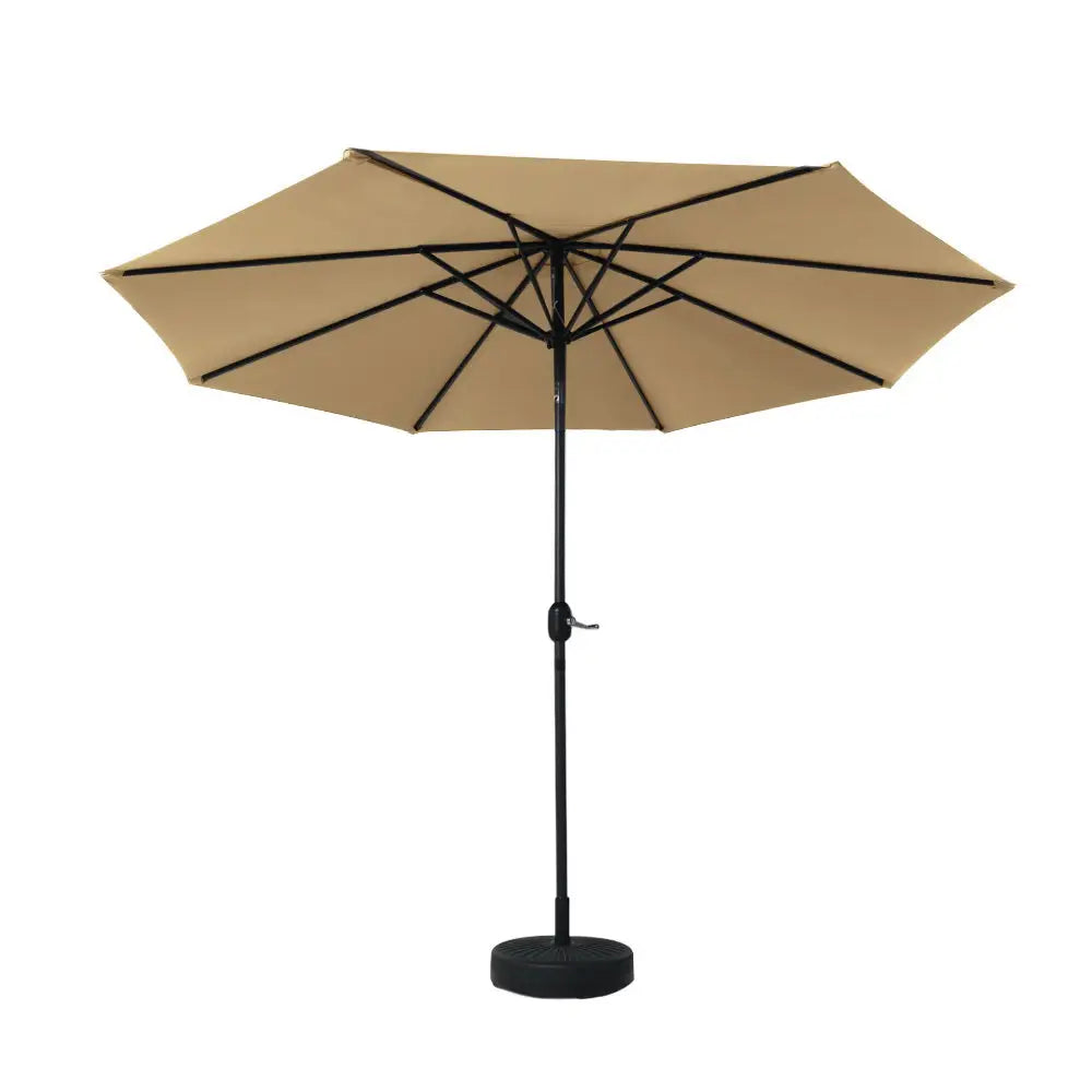 Instahut 2.7m Outdoor Umbrella w/Base Pole Stand Garden Sun Beige - Home & Garden > Shading > Umbrellas & Sunshades