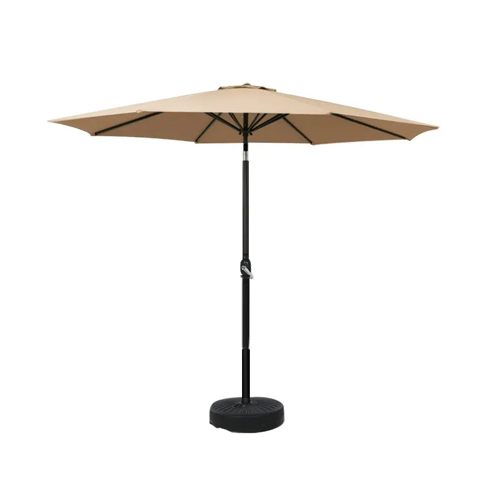 Instahut 2.7m Outdoor Umbrella w/Base Pole Stand Garden Sun Beige - Home & Garden > Shading > Umbrellas & Sunshades