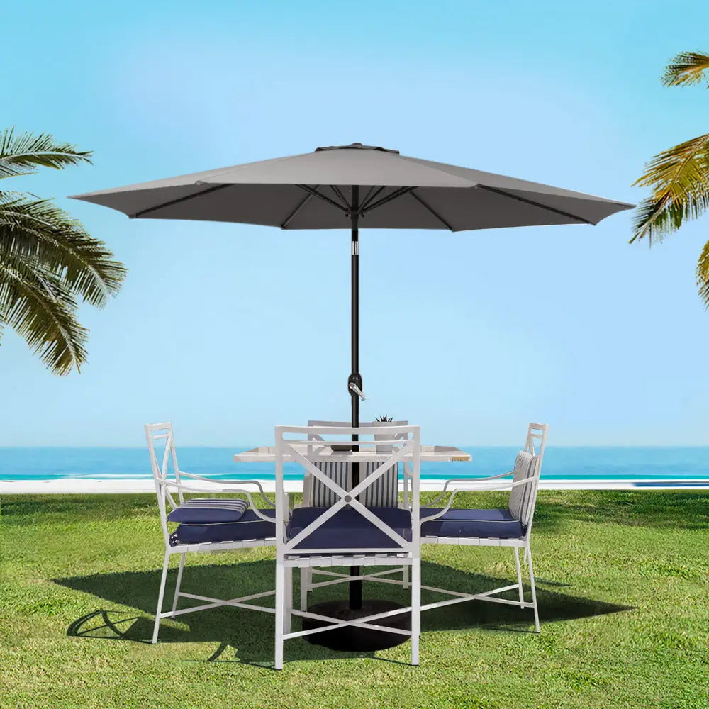 Instahut 2.7m Outdoor Umbrella w/Base Pole Stand Garden Sun Charcoal - Home & Garden > Shading > Umbrellas & Sunshades