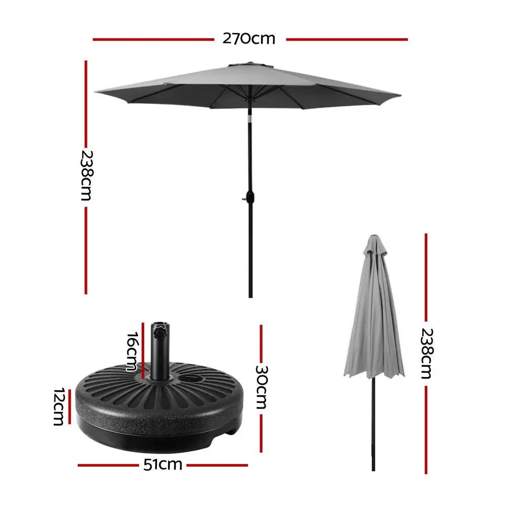 Instahut 2.7m Outdoor Umbrella w/Base Pole Stand Garden Sun Charcoal - Home & Garden > Shading > Umbrellas & Sunshades