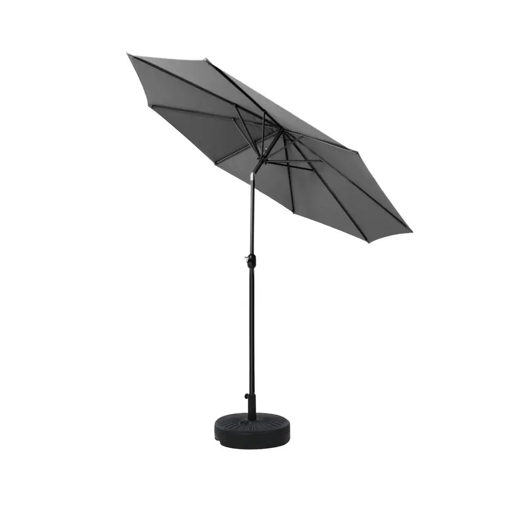 Instahut 2.7m Outdoor Umbrella w/Base Pole Stand Garden Sun Charcoal - Home & Garden > Shading > Umbrellas & Sunshades