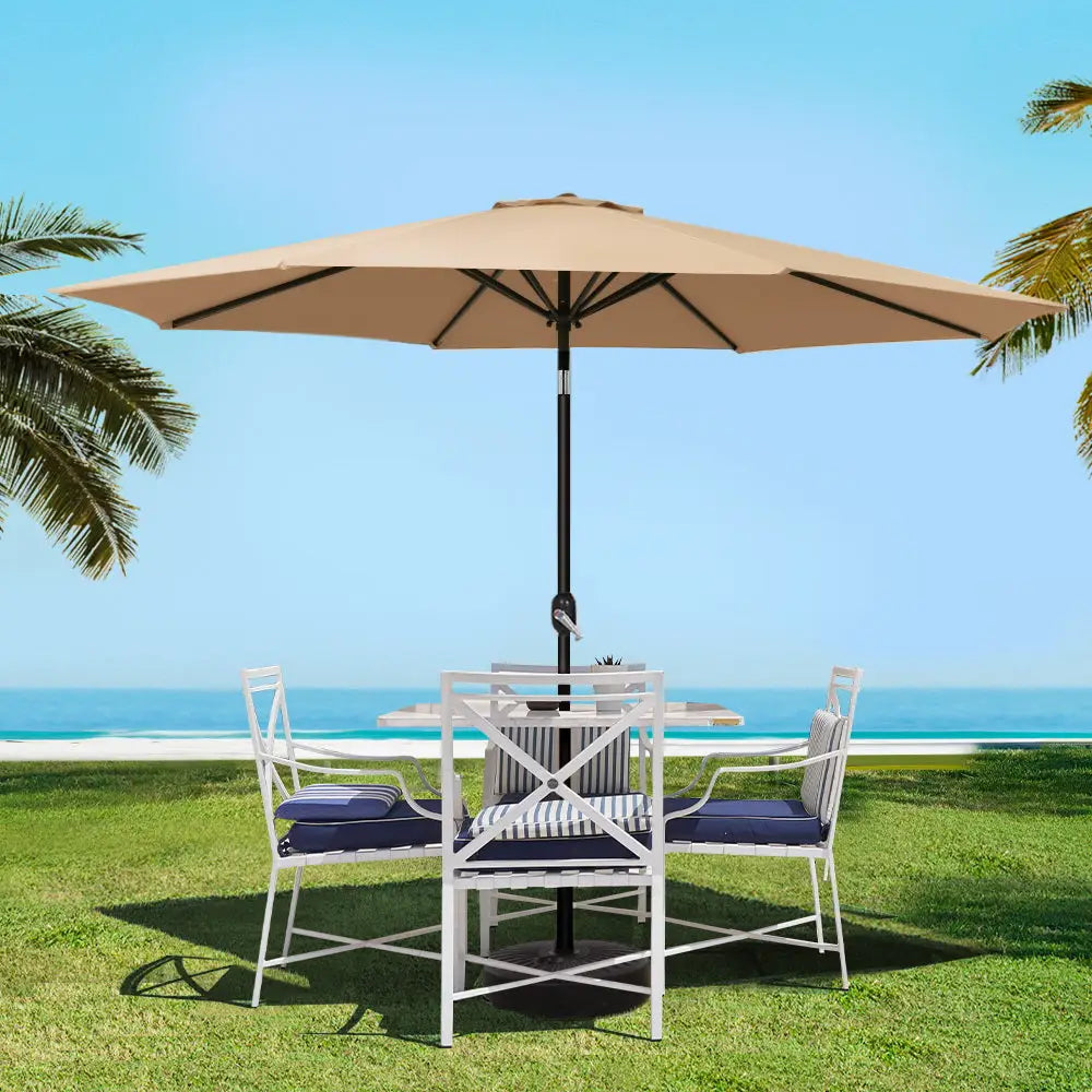 Instahut 3m Outdoor Umbrella Beach Pole Garden Patio Tilt Beige - Home & Garden > Shading > Umbrellas & Sunshades