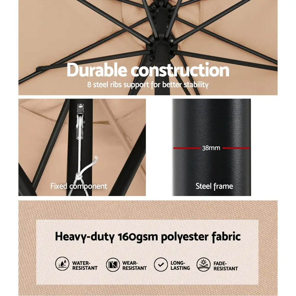 Instahut 3m Outdoor Umbrella Beach Pole Garden Patio Tilt Beige - Home & Garden > Shading > Umbrellas & Sunshades