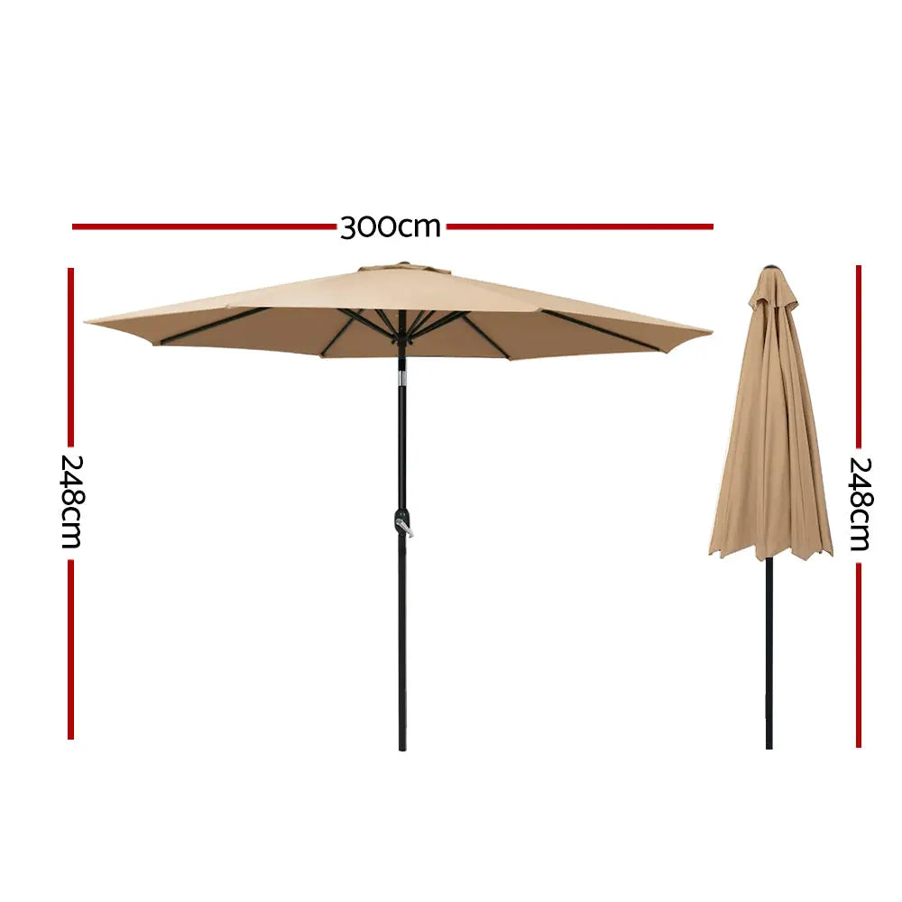 Instahut 3m Outdoor Umbrella Beach Pole Garden Patio Tilt Beige - Home & Garden > Shading > Umbrellas & Sunshades