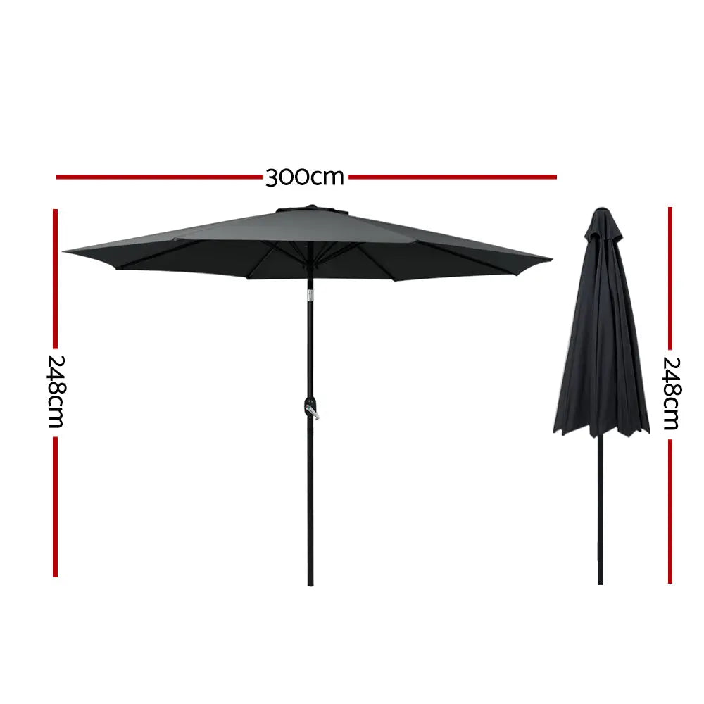 Instahut 3m Outdoor Umbrella Beach Pole Garden Patio Tilt Black - Home & Garden > Shading > Umbrellas & Sunshades